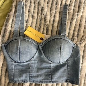 DENIM BUSTIER ADJUSTABLE BUTTON STRAP WITH STRETCH BACK!  NWT